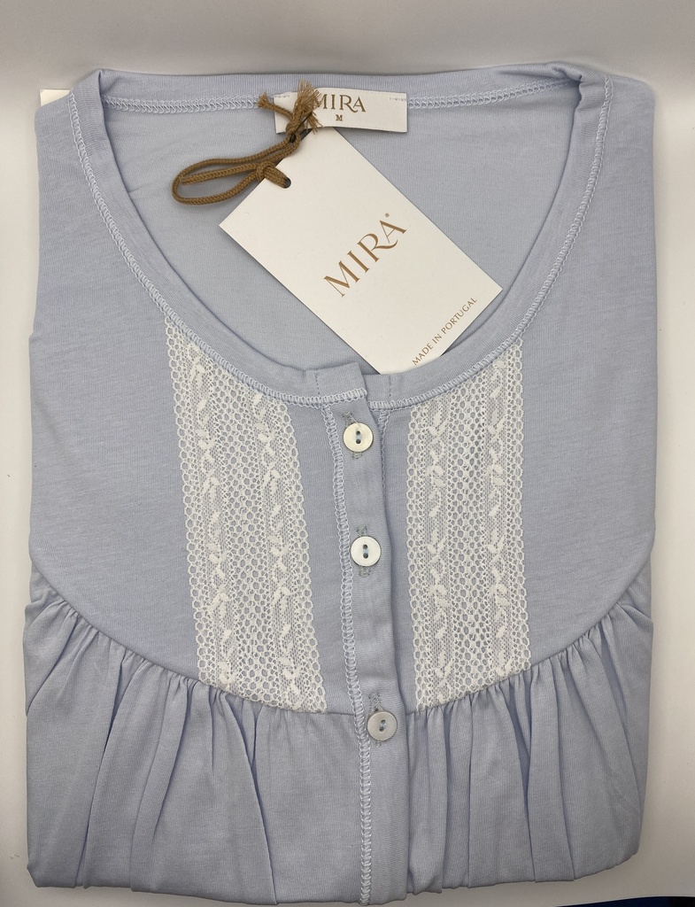 Chemise de nuit mi-longue dame avec patte de boutonnage MIRA 3359MW - Bleu ciel 03