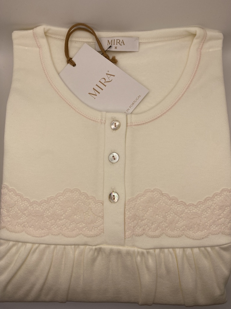 Chemise de nuit longue dame avec patte de boutonnage MIRA 3369MW - Ecru 09
