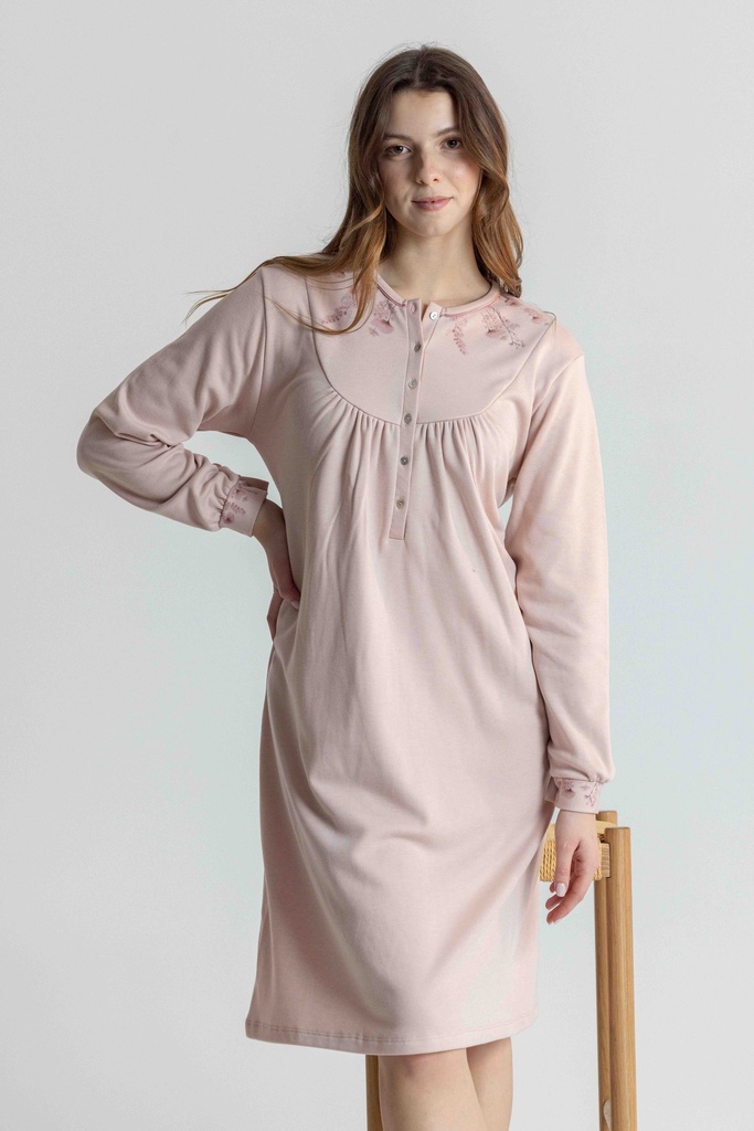 Chemise de nuit courte dame avec patte de boutonnage MIRA 3365MW - Vieux Rose 02