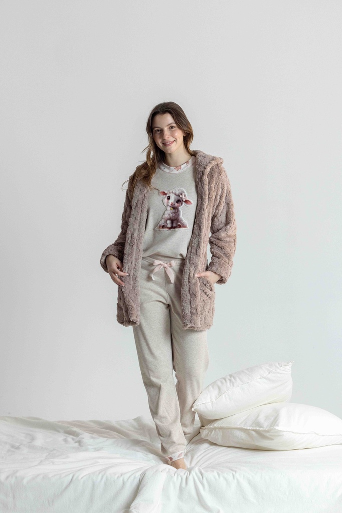 Peignoir long et doux dame MIRA 9140MW - Taupe 07