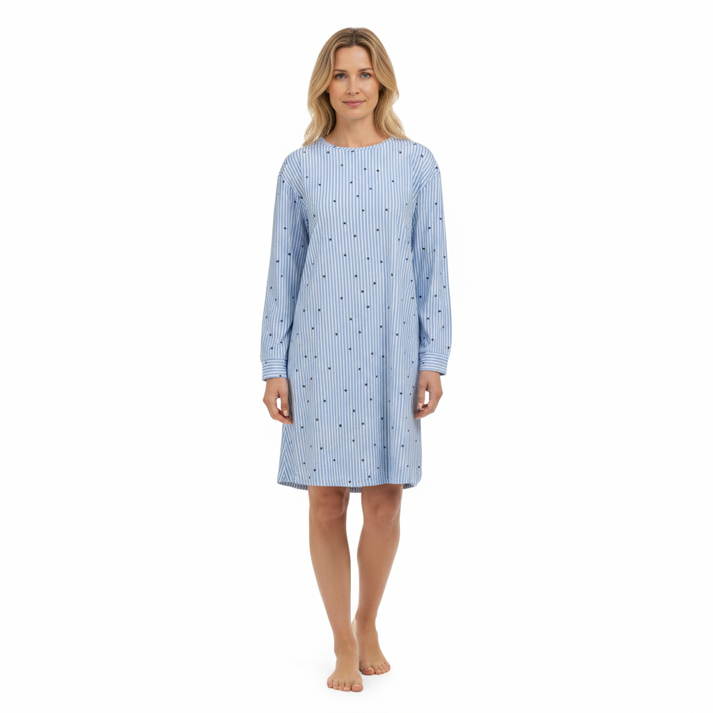 Chemise de nuit dame 100% coton RINGELLA "Rayures et Coeurs" 6511013 - Air Blue 243 (38)