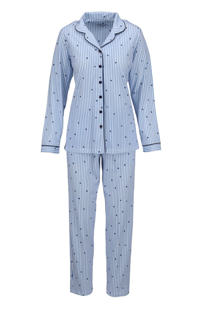 Pyjama dame 100% coton RINGELLA "Rayures et Coeurs" 6511214 - Air Blue 243 (38)