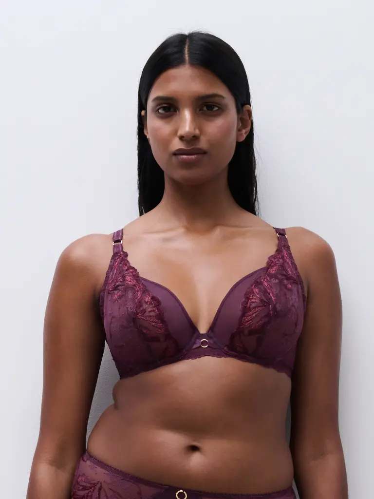 Soutien-gorge armatures enveloppant CHANTELLE "Illusion" C1B4M0 - Aubergine Lurex E63
