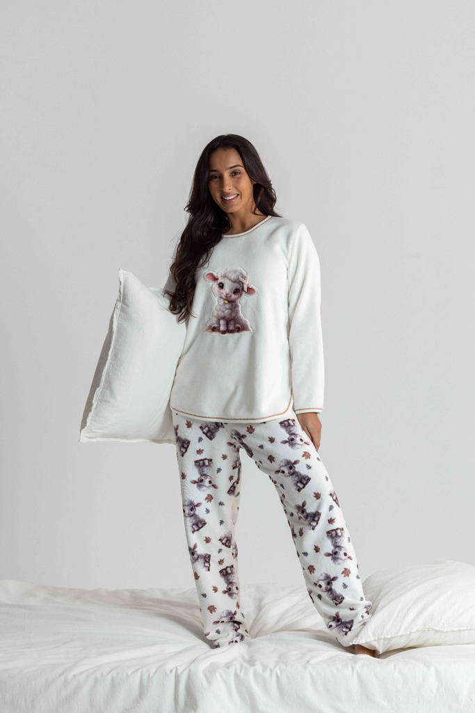 Pyjama long et doux dame "Agneau" MIRA 8573MW - Ecru 07 (S)