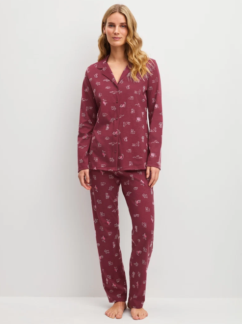 Pyjama long dame 100% Coton CALIDA "Family & Friends" 40098 - Mars Red 116 (XS)