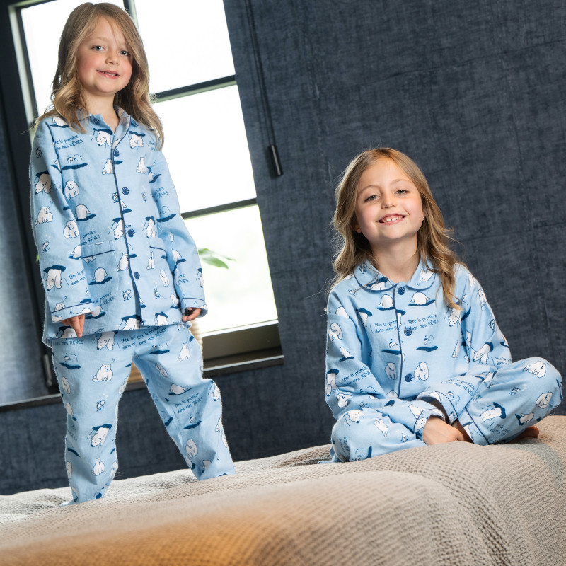 Pyjama enfant en flanelle JUSQU'AU LEVER DU JOUR "Ours Rêves" - Bleu (2ANS)