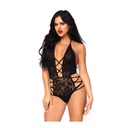 Body dentelle lanières dos nu & décolleté profond LEG AVENUE 81550 - Noir 001