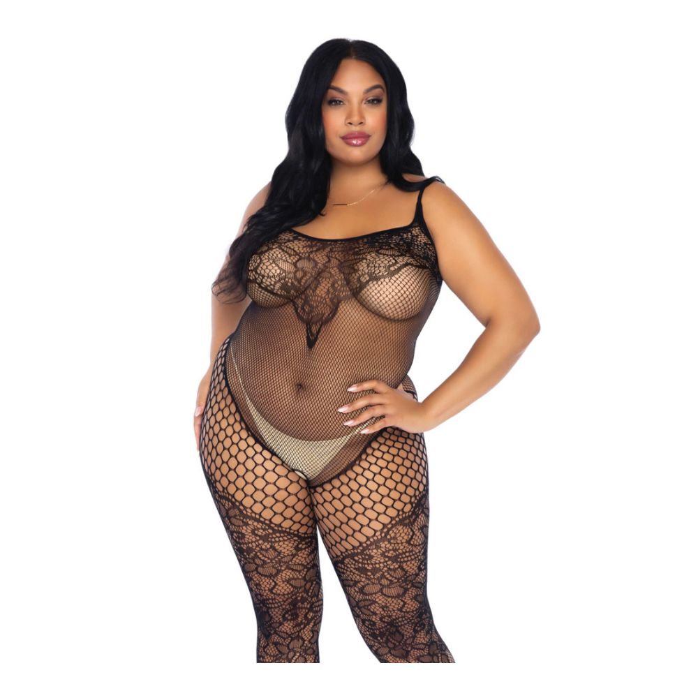 Body entier résille transparent - Plus size bodystocking - LEG AVENUE 89257X - Noir 001