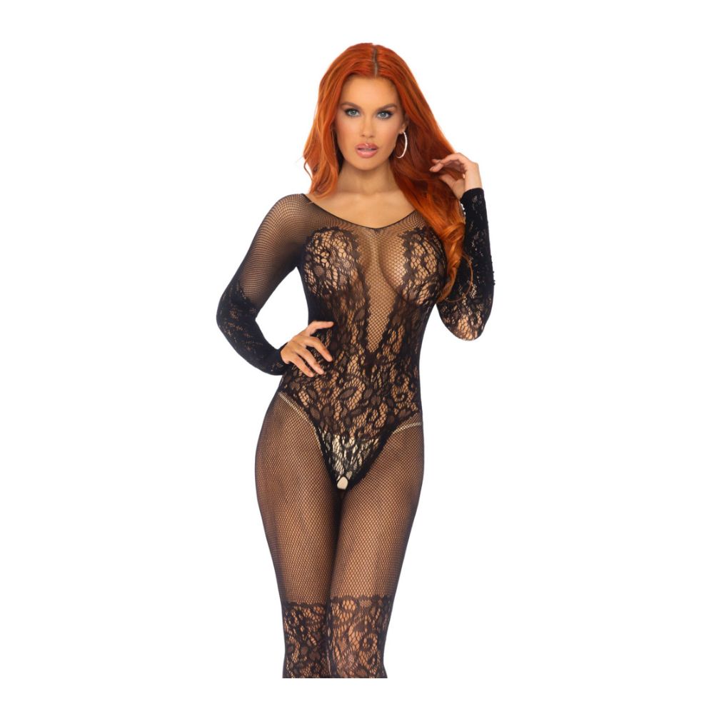 Body entier transparent ouvert à l'entre jambe - bodystocking - LEG AVENUE 89190 - Noir 001