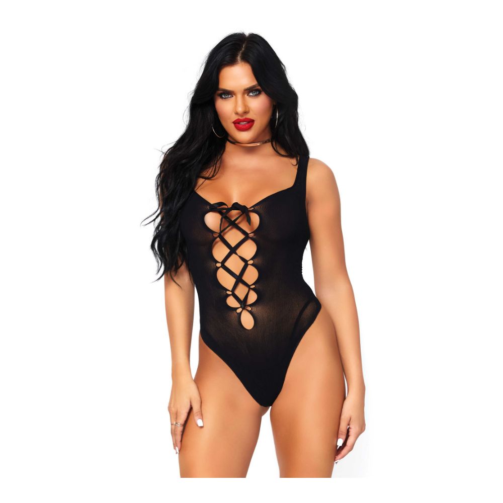 Body string sexy avec laçage avant LEG AVENUE 81555 - Noir 001