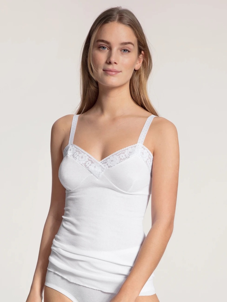 Chemisette 100% coton double côtes & dentelle CALIDA "Cotton 2:2" 17351 - Blanc 001