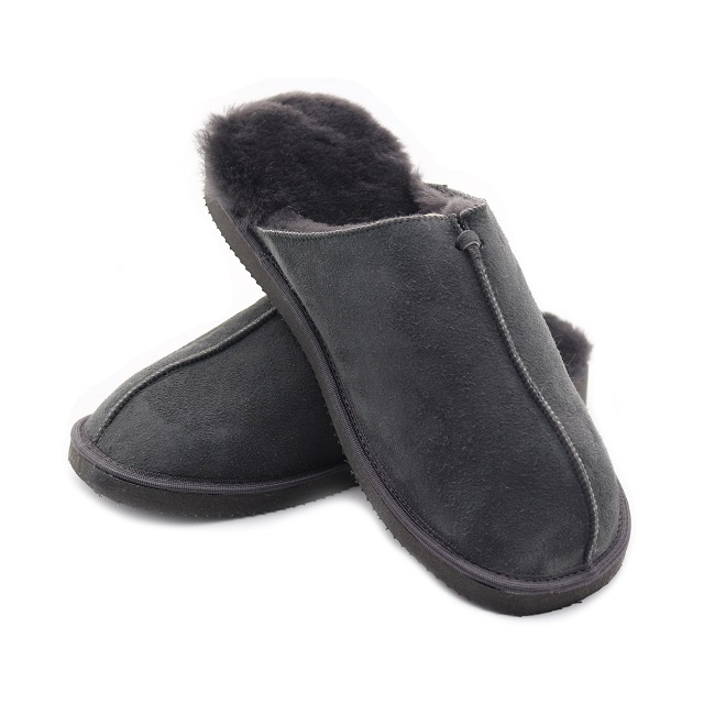 Pantoufles mules en agneau DIRECT TANNERIE "Cambridge" - Gris