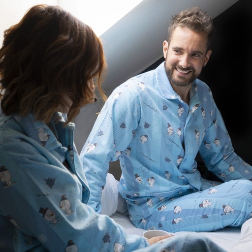 Pyjama adulte boutonné en pilou JUSQU'AU LEVER DU JOUR - Bonhomme de Neige