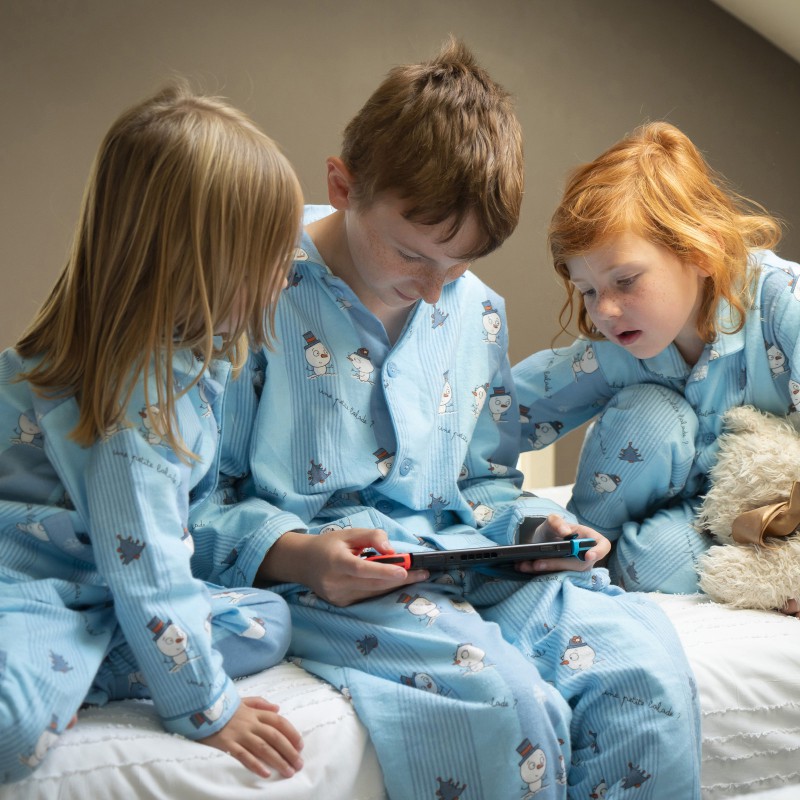Pyjama boutonné enfant en pilou JUSQU'AU LEVER DU JOUR - Bonhomme de Neige