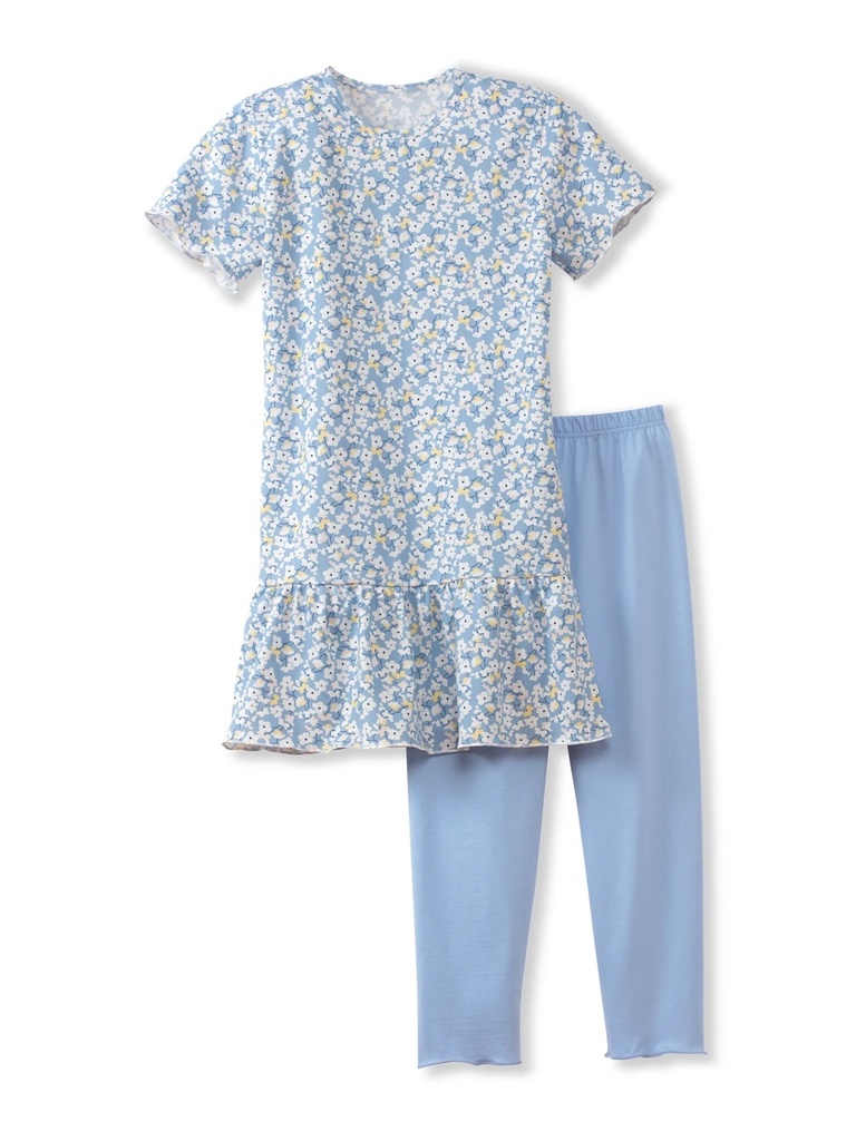 Pyjama short enfant 100% Coton bio CALIDA "Girls Millefleur" 53870 - Milky Blue 382
