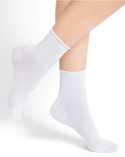 Chaussettes courtes dame BLEU FORET "Velouté" FBU6593 - Blanc DD7