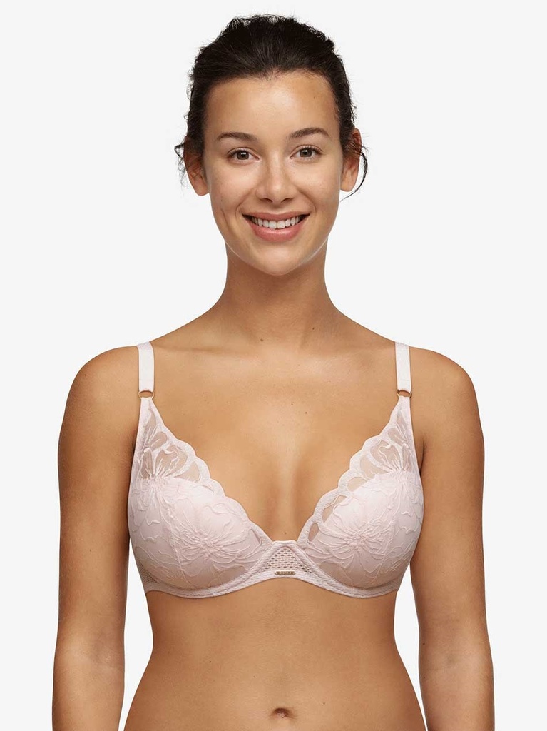 Soutien-gorge coque plongeant CHANTELLE "Fleurs" C12M20 - Rose dragée 0JW