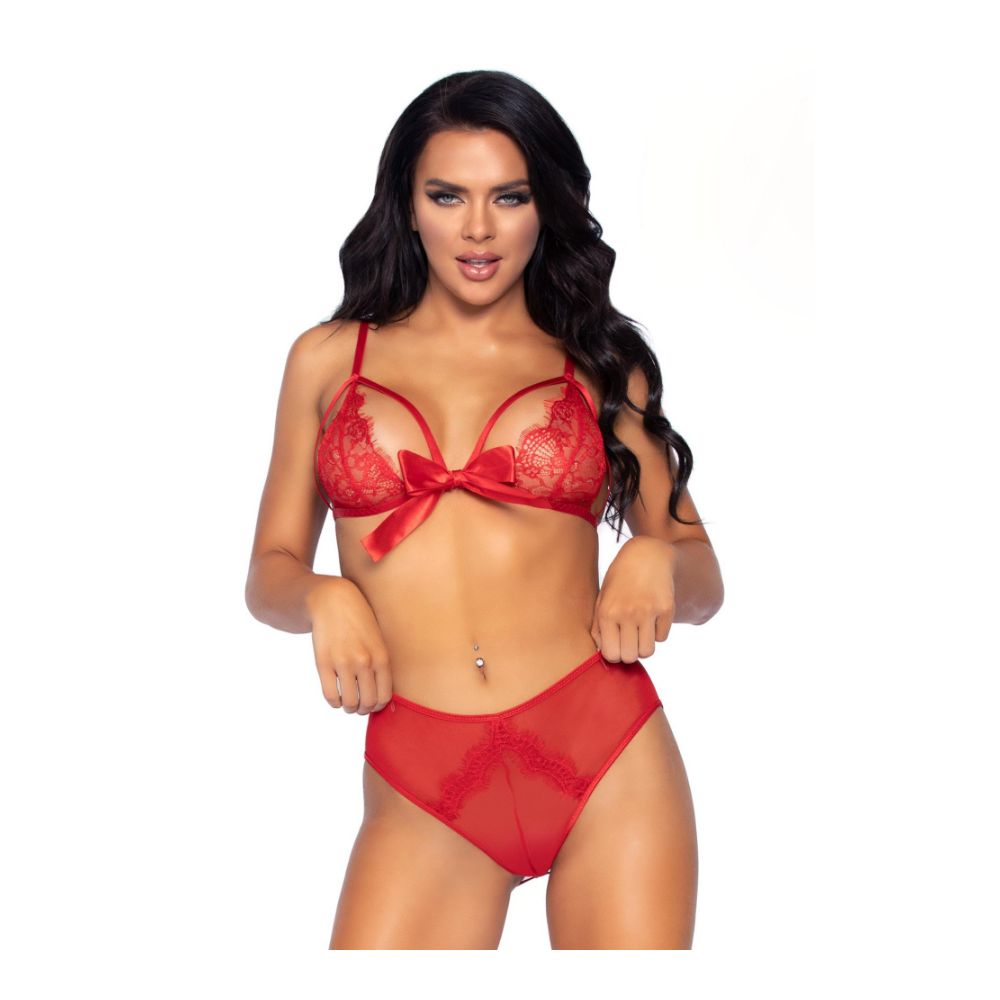 Soutien-gorge ouvert sexy & string - 2 pièces - LEG AVENUE 81620 - Rouge 003