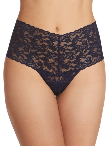 String taille haute dentelle stretch HANKY PANKY "Retro Thong" 9K1926 - Navy