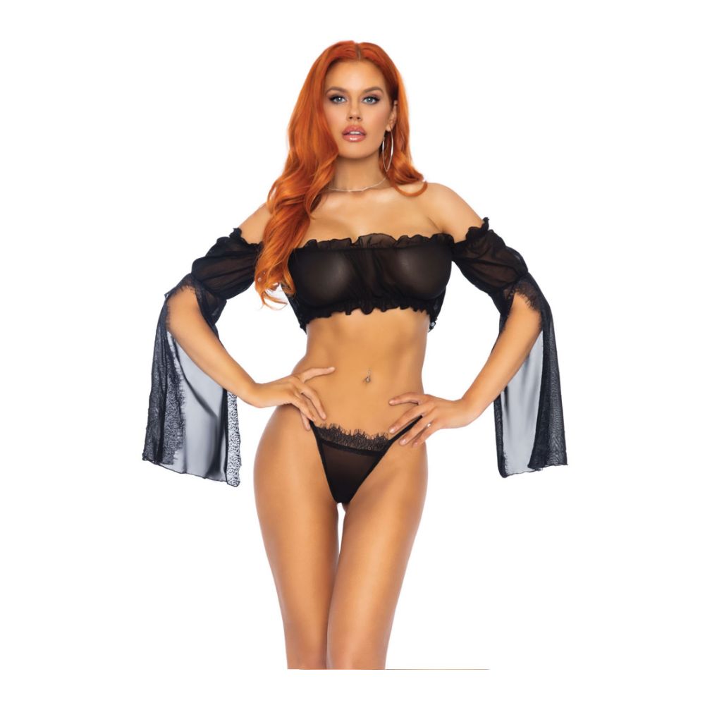 Top bandeau sexy en voile & string - 2 pièces - LEG AVENUE 81605 - Noir 001