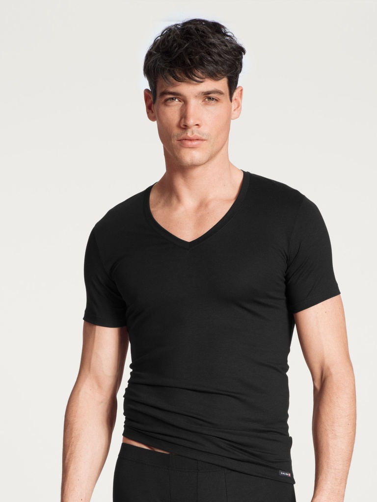 T-shirt homme courte manche col en V 95% Coton CALIDA "Evolution" 14317 - Noir 992
