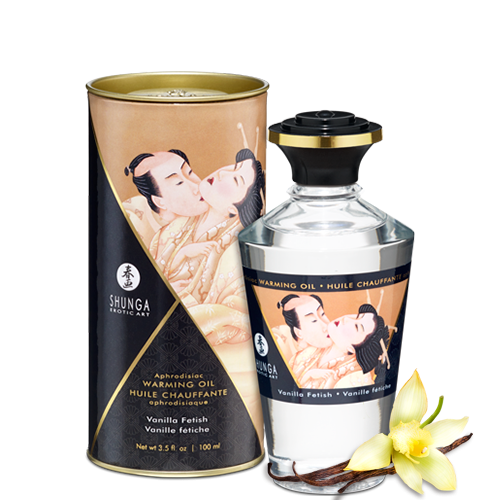 Huile chauffante comestible pour zones érogènes SHUNGA "Baisers Intimes" 100ml - Vanille fétiche