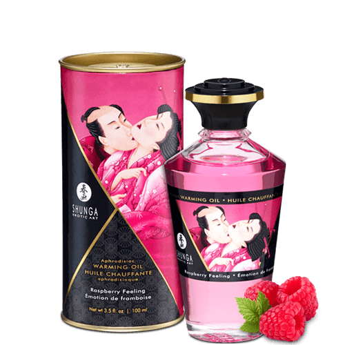 Huile chauffante comestible pour zones érogènes SHUNGA "Baisers Intimes" 100ml - Emotion de framboise