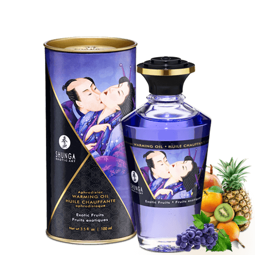 Huile chauffante comestible pour zones érogènes SHUNGA "Baisers Intimes" 100ml - Fruits exotiques