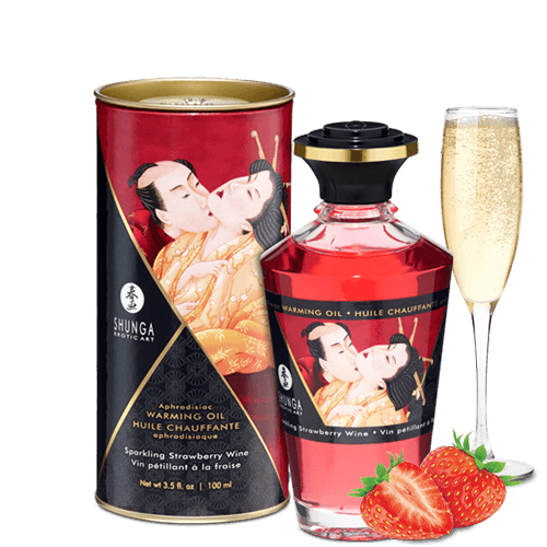 Huile chauffante comestible pour zones érogènes SHUNGA "Baisers Intimes" 100ml - Vin pétillant à la fraise