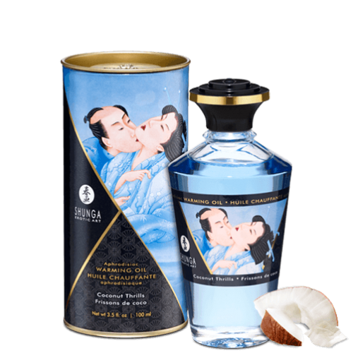 Huile chauffante comestible pour zones érogènes SHUNGA "Baisers Intimes" 100ml - Frissons de coco