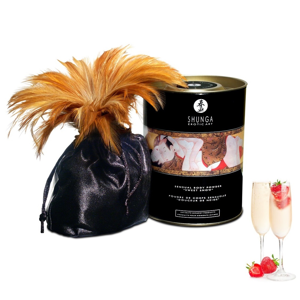 Poudre de corps comestible pour massage à sec SHUNGA "Douceur de Neige" 228g - Fraises et champagne