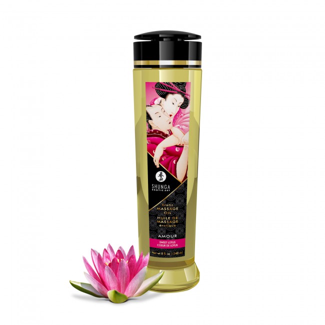 Huile de massage corps entier SHUNGA "Amour" 240ml - Cœur de lotus