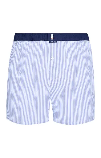 Caleçon américain homme avec maintien intérieur 100% coton bio ARTHUR "Le Club" CSP - Bleu Rayé 004