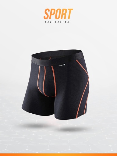 Boxer homme de sport microfibre avec maintien intérieur LOIC HENRY "Sport" KBS002N - Noir/orange