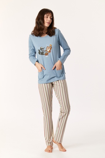 Pyjama femme WOODY 222-1-PLG-S - Bleu denim et rayé 819