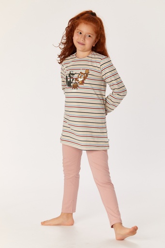 Pyjama long fille WOODY 222-1-BLB-S - Rayé et rose 931