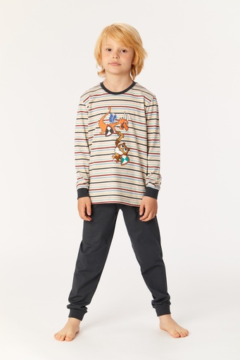 Pyjama long garçon WOODY 222-1-PLC-S - Rayé et gris 931