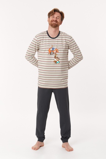 Pyjama homme WOODY 222-1-PLC-S - Rayé et gris 931