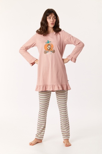 Pyjama long femme WOODY 222-1-TUL-S - Rose et rayé 360