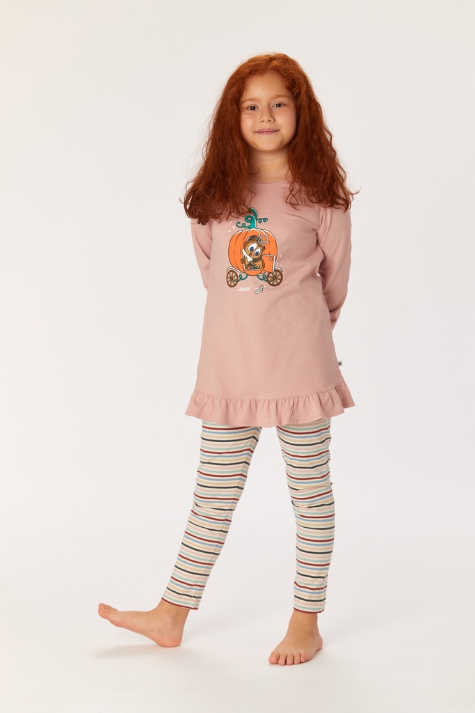 Pyjama long fille WOODY 222-1-TUL-S - Rose et rayé 360
