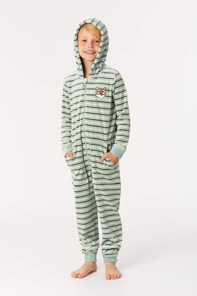 Pyjama enfant 1 pièce mixte en velour WOODY 222-1-ONE-V - Vert rayé 938