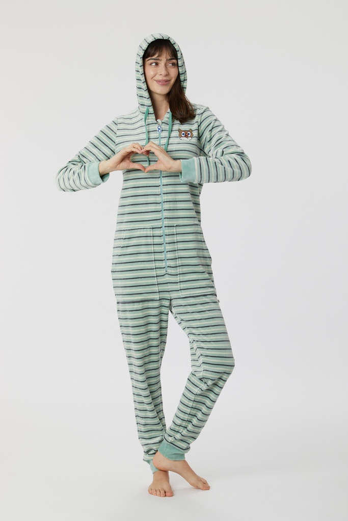 Pyjama adulte 1 pièce WOODY 222-1-ONE-V - Vert rayé 938