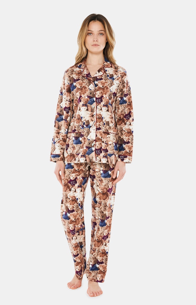 Pyjama long femme boutonné 100%coton pilou ARTHUR "Teddy" PPF - Beige TEDDH22