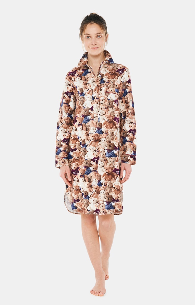 Chemise de nuit femme patte de boutonnage 100% coton ARTHUR "Teddy" CGF - Beige TEDDH22