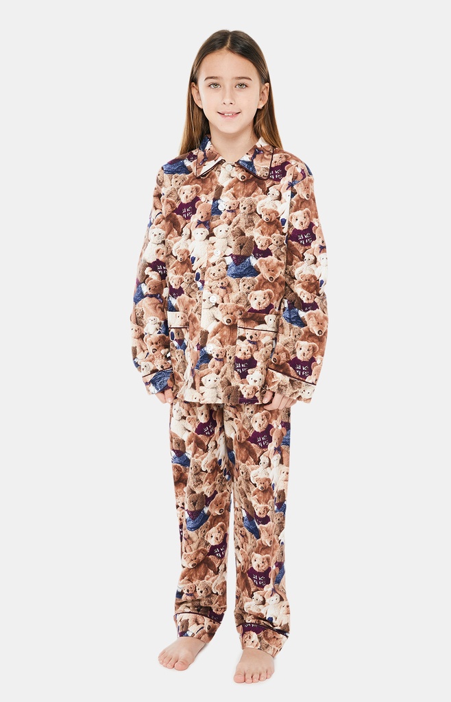 Pyjama long enfant boutonné 100% coton ARTHUR "Teddy" PYE - Beige TEDDH22