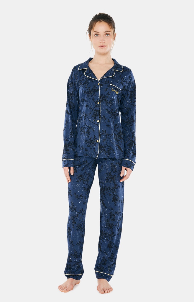 Pyjama long femme boutonné en pilou ARTHUR "Good night" PLY - Marine GOODH22