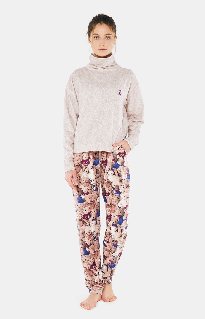 Pyjama long femme polaire ARTHUR "HILTON" HIL - Beige TEDDH22