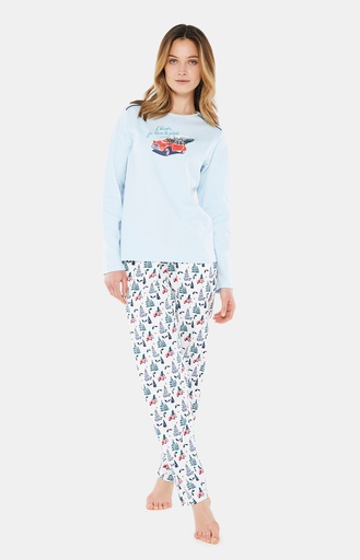 Pyjama long femme coton bio ARTHUR "Noël" MOL - Ivoire 2CVNOEL