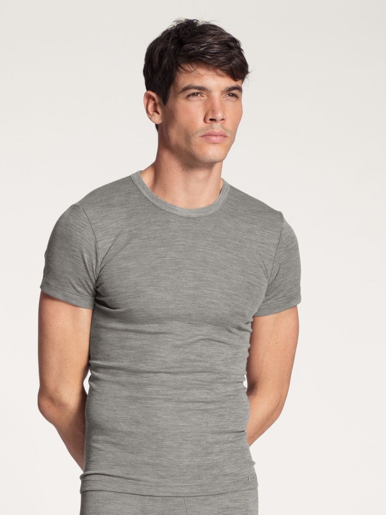 T-shirt homme courte manche laine & soie CALIDA "Wool & Silk" 14060 - Platin melé 856