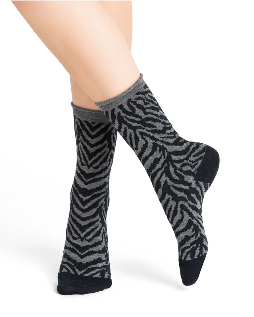 Chaussettes dame laine fine BLEU FORET "Tigre" 6375 - Gris flanelle GM9